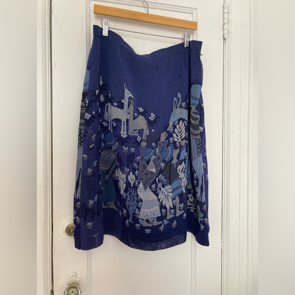 Vintage navy skirt folk retro mod design animals women 3XL